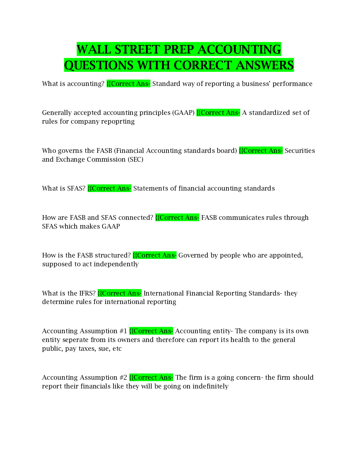 Preview image for WALL STREET PREP ACCOUNTING QUESTIONS WITH CORRECT ANSWERS